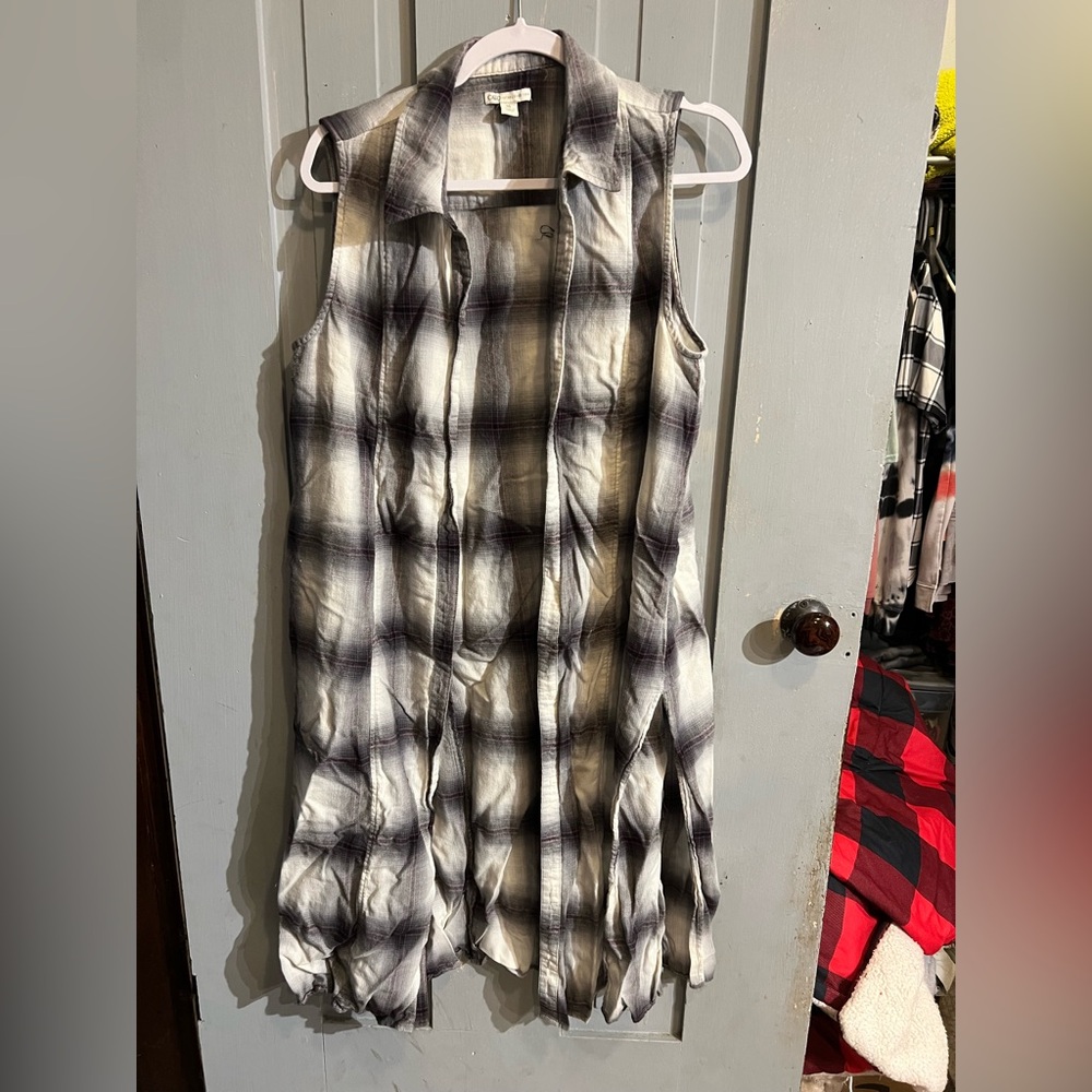 Cato Gray and Pink Plaid Cardigan